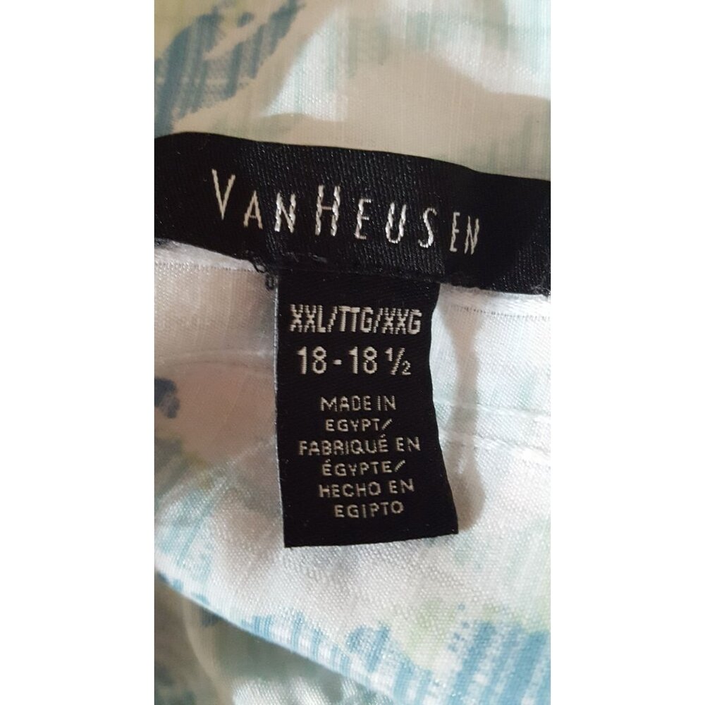 Van Heusen Mens Short Sleeve Shirt XXL Green Blue Leaves Tropical - Picture 7 of 7